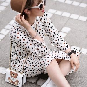 Brown and black dotted 3/4 sleeve dress